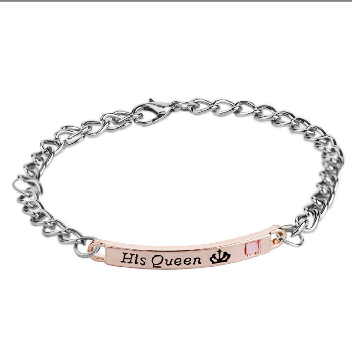 European and American WISH letter diamond crown bracelet His Queen Her King couple bracelet fashion accessories