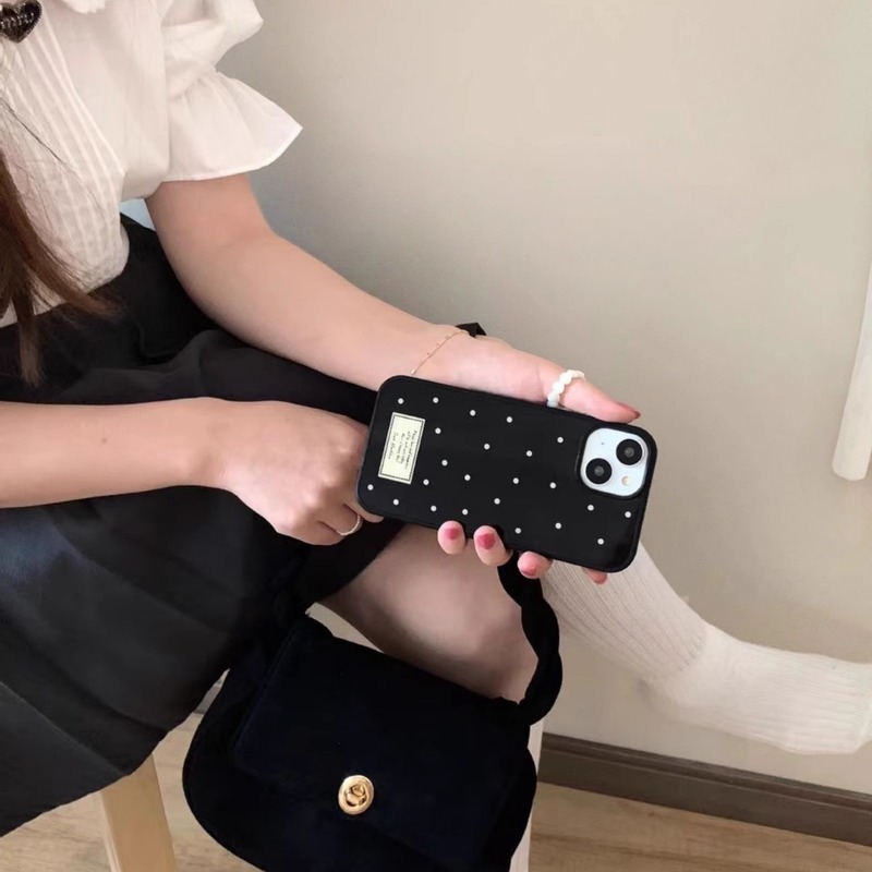 Simple polka dot suitable for iphone15Promax Apple 14 mobile phone case pc patch 13pro black edge protective cover