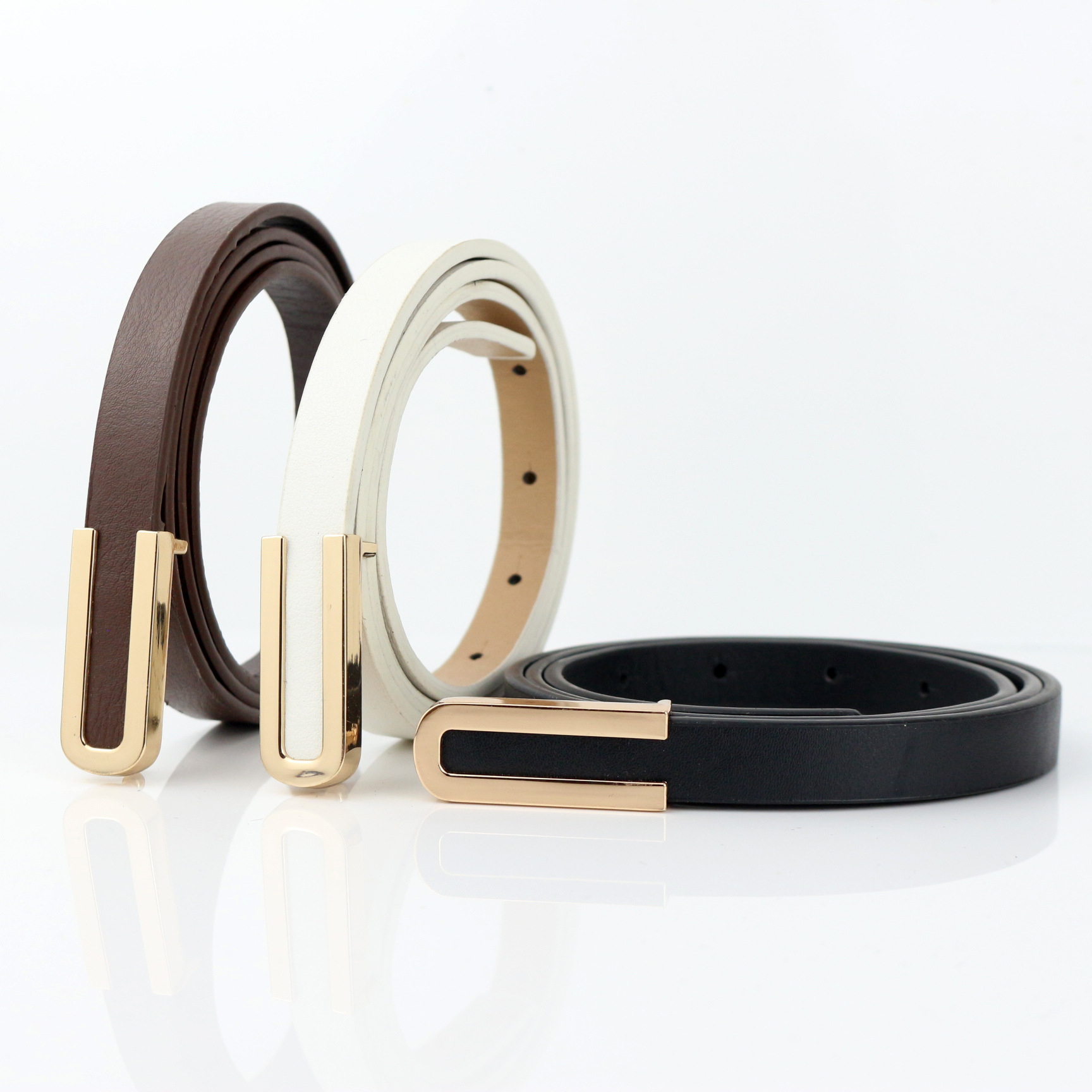Fashionable and versatile black leather thin belt for women, decorative dress, simple Korean style suit, white small belt