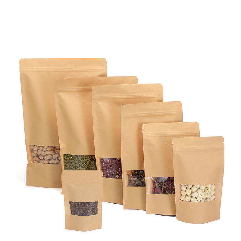 Wholesale high definition window kraft paper bag tea kraft paper self-sealing self-standing bag sealed bag packaging bag food bag