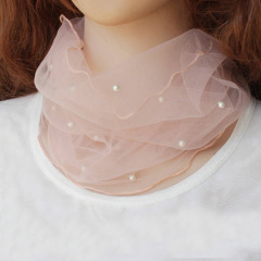 Scarf Women's Small Silk Scarf Neck Protector Women's Mesh Lace Beaded Pullover Scarf Summer Versatile Fashion Scarf Women