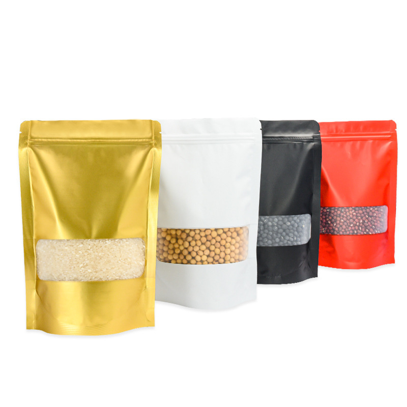 Thickened colorful self-standing self-sealing window bag fishing bait snack packaging bag food bag frosted tea bag self-sealing bag