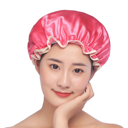 Double-layer waterproof shower cap disposable hair cap eva dust-proof satin imitation silk solid color shower cap cross-border wholesale