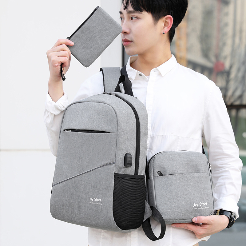 2021 Manufacturer Wholesale Casual Men's Backpack Three-piece Set Outdoor Travel Computer Backpack Cross-Border School Bag