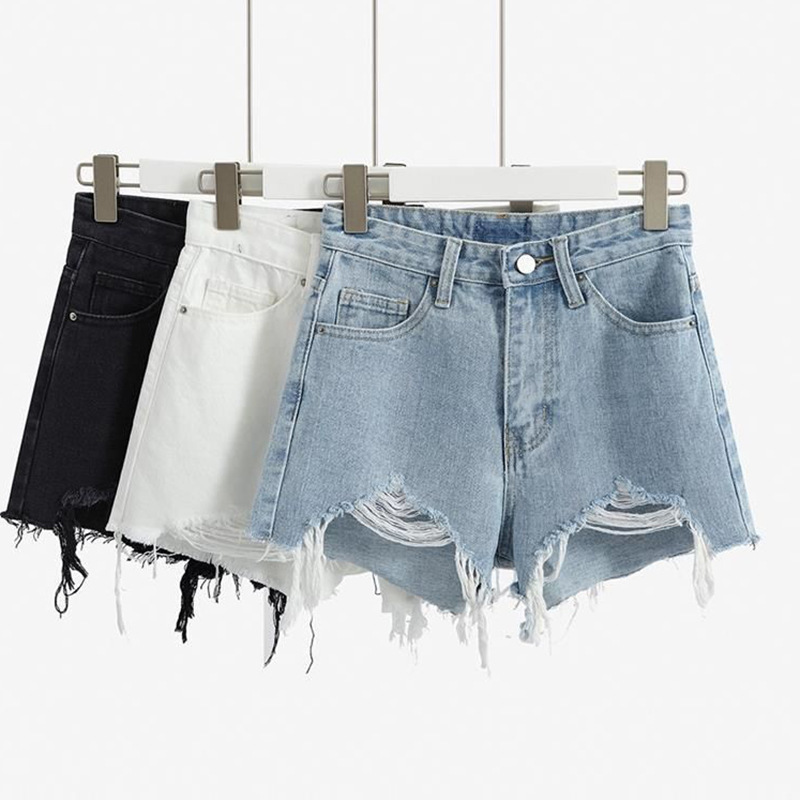 Cross-border popular 2020 summer ripped, irregular raw edge wide-leg shorts, versatile casual high-waisted jeans for women