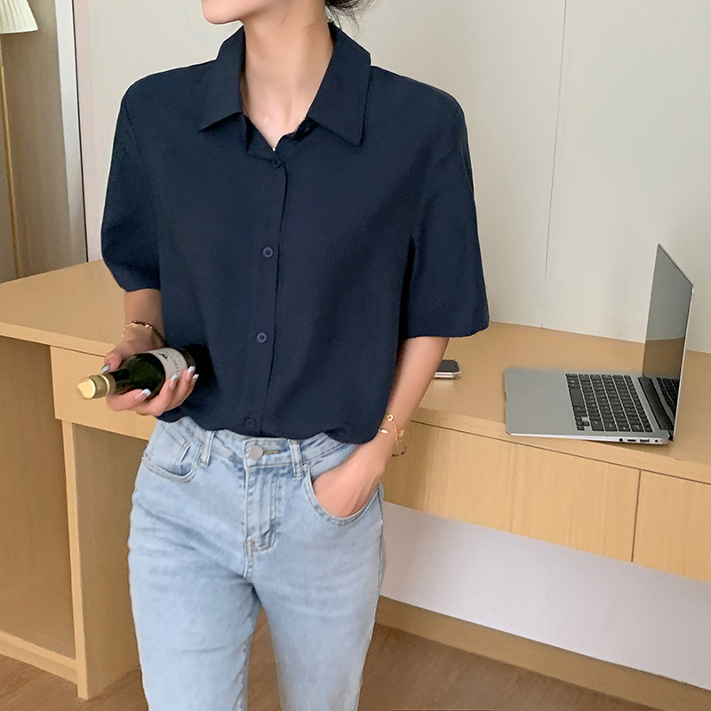 Three-standard spring and summer Korean version of the new loose and versatile POLO collar slim short-sleeved shirt