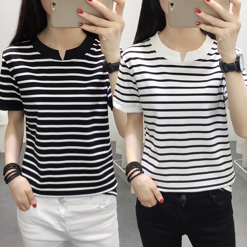 2024 summer new style Korean style short-sleeved T-shirt women's V-neck loose fat mm 200 pounds large size women's tops