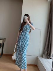 Wrap dress, summer floral seaside vacation one-piece dress, long, slimming, elegant and waist-cinching