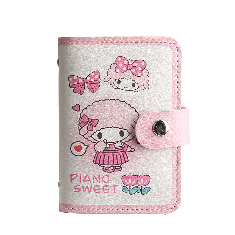 Cute cartoon card holder for women, ultra-thin, large capacity, anti-degaussing, multi-card slot driver's license bag, portable universal snap wallet