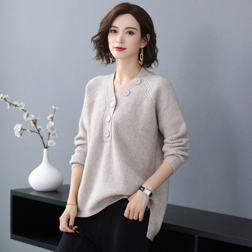 Spring and Autumn New Korean Loose Plus Size V-Neck Hoodless Knit Sweater Women Fashion Matchable Knitted Base Shirt Light Mature Style Top