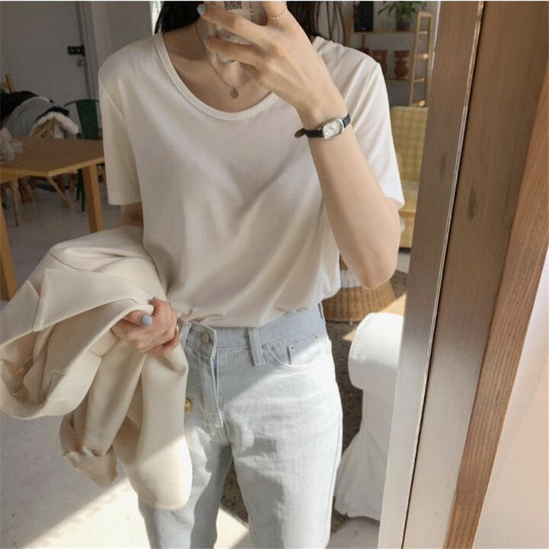 T-shirt women's short-sleeved summer Korean style solid color simple U-neck modal loose t-shirt bottoming shirt