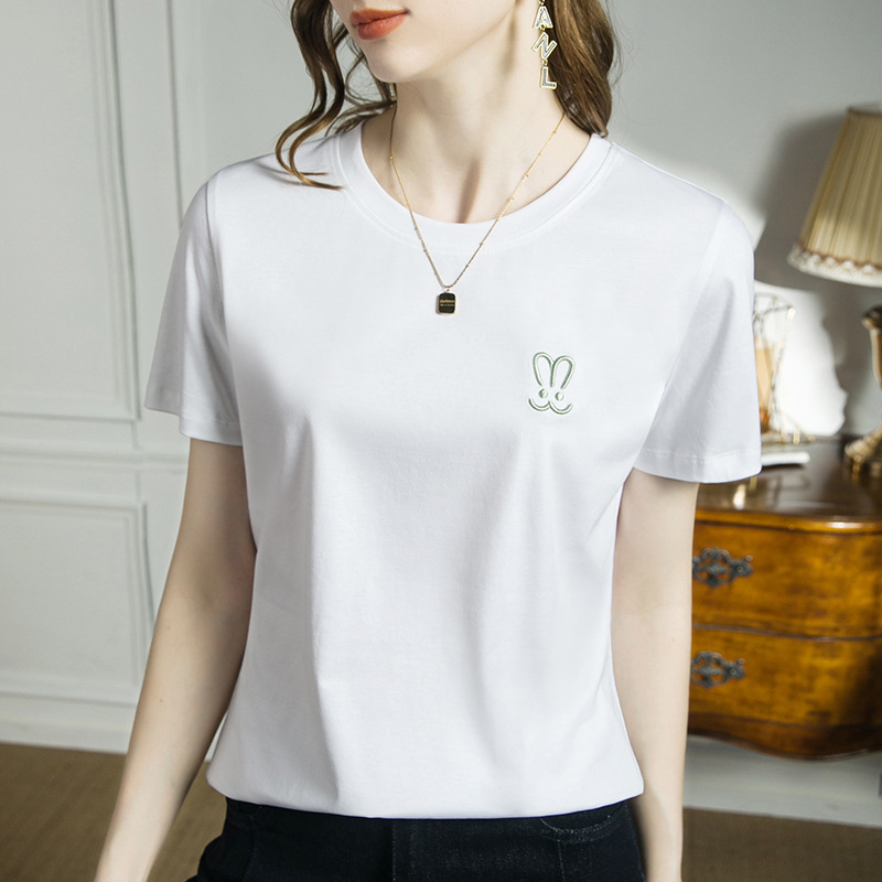 Round neck cotton T-shirt for women summer new style mercerized cotton short-sleeved T-shirt basic simple versatile top