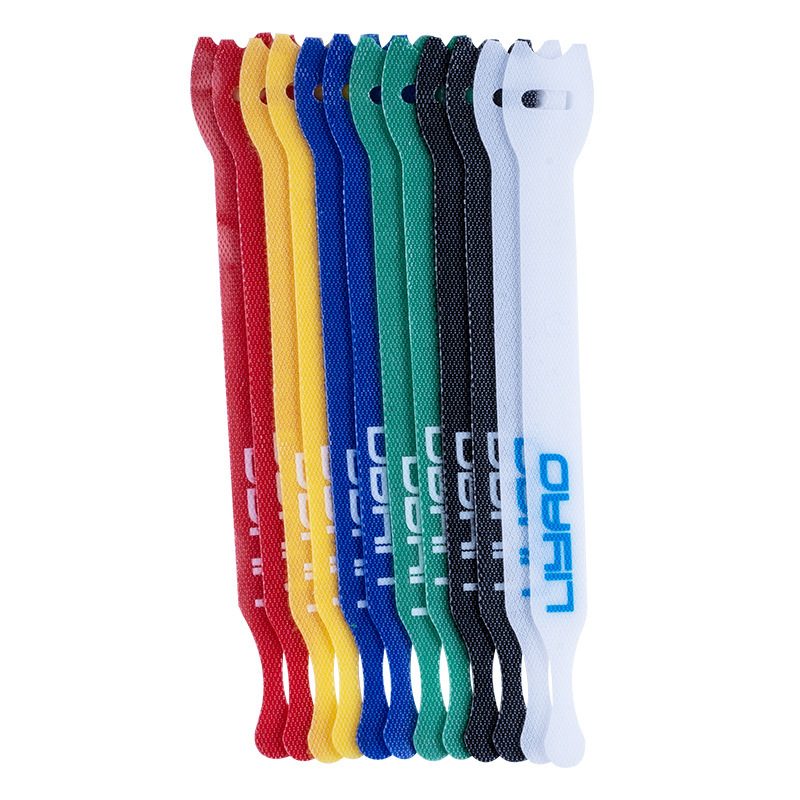 Wholesale Velcro tie T-shaped data cable storage and management tape self-adhesive colorful nylon back-to-back cable tie