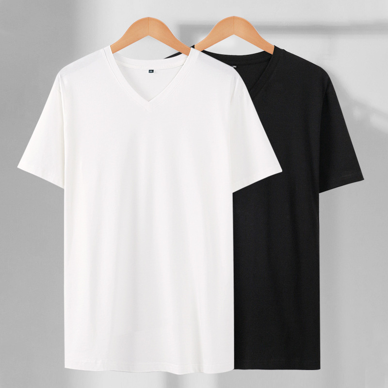 Summer new short-sleeved T-shirt men's v-neck fashion trend large size black and white simple bottoming half-sleeved men's T-shirt