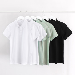 American simple POLO shirt men's short-sleeved summer fashion brand casual loose white solid color lapel T-shirt men's T-shirt