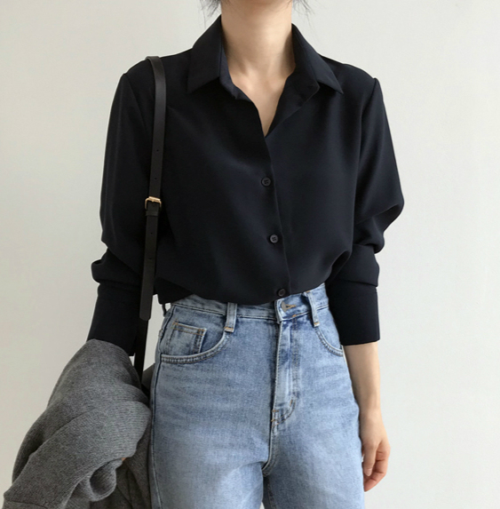 Spring new Korean style loose slimming bottoming shirt black professional OL versatile top trendy