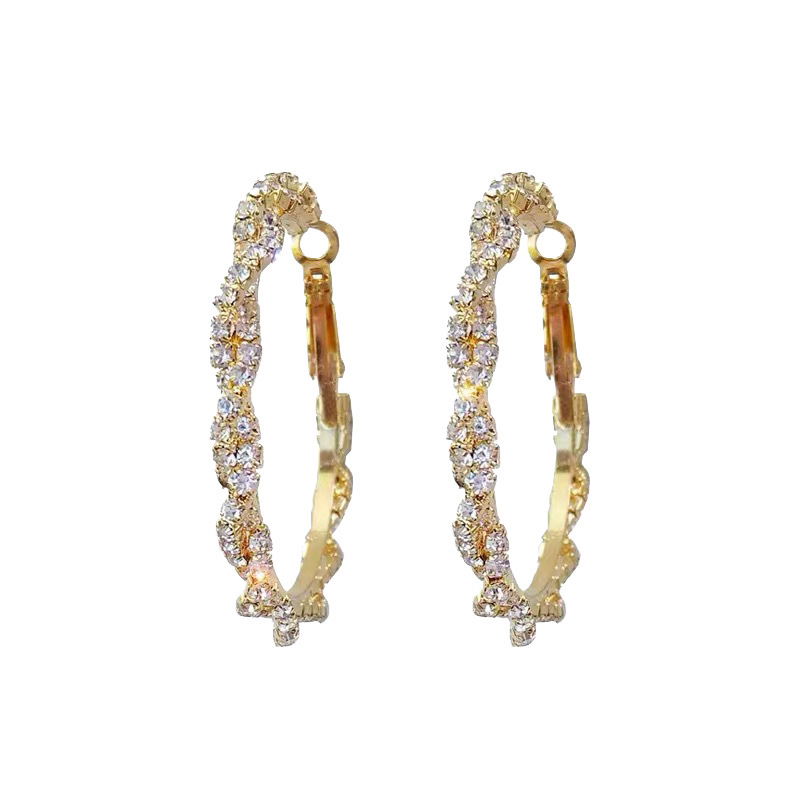 Flash diamond exaggerated geometric hoop earrings female European and American celebrities zircon earrings 925 silver needle high-end earrings wholesale