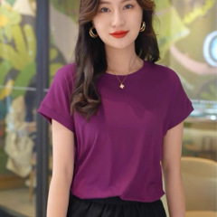 Douyin bat sleeve T-shirt women's round neck summer solid color simple small flying sleeves casual versatile loose short-sleeved T-shirt for women