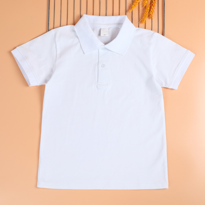 Children's polo shirt short-sleeved cotton white T-shirt boys and girls lapel white school uniform tops primary and secondary school uniforms