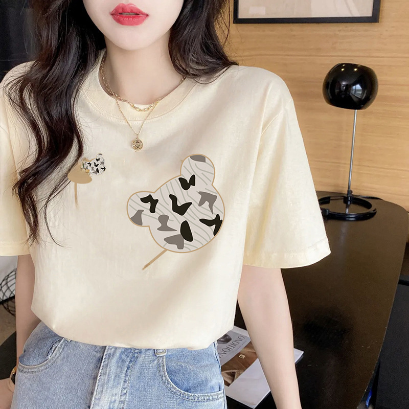 Pure cotton short-sleeved T-shirt for women summer new loose Korean style white round neck printed half-sleeved T-shirt student casual top