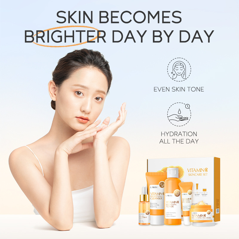 Cross-border new product Laiko Vitamin C Set 5-piece set Cleansing Brightening Water Essence Eye Cream Essence Cream Manufacturer Wholesale