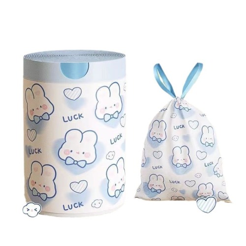 Blue Heart Rabbit Print Thickened Portable Garbage Bag Cartoon Home Kitchen Bathroom Disposable Drawstring Garbage Bag