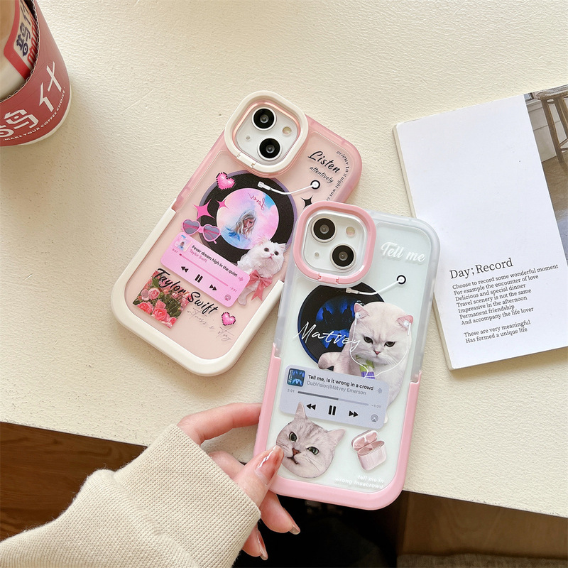 Invisible dual stand iphone14 pro cute cartoon netease cloud headphones cat couple apple 11 mobile phone case