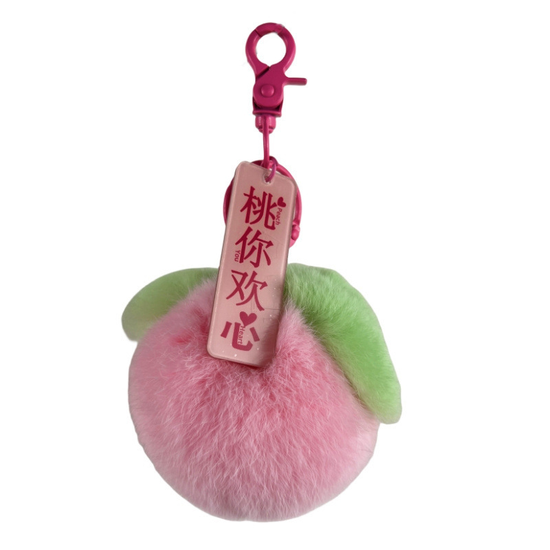 Real Rex Rabbit Fur Big Peach Car Keychain Pendant Plush Cute Peach Backpack Bag Pendant New Fur