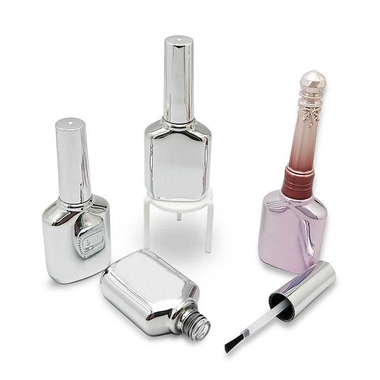 202315ml large bottle electroplated silver nail polish empty bottle functional glue empty bottle October silver bottle