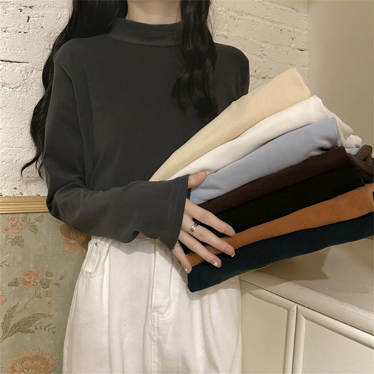 Half turtleneck bottoming shirt for women in autumn and winter fashionable brushed thickened inner mid-collar T-shirt top