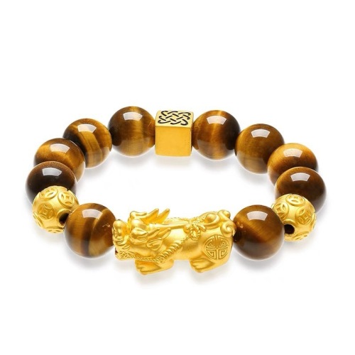 Sand Gold Domineering Tiger Eye Stone Lucky Pixiu Bracelet Gold Store Same Style Transfer Beads Pixiu Bracelet Live Wholesale