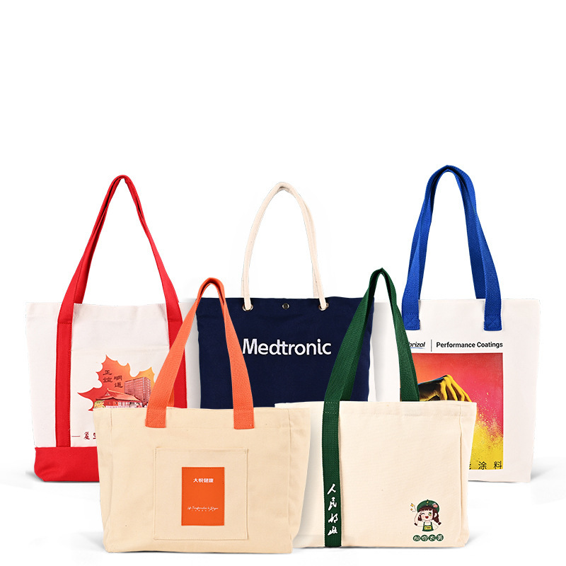 Portable canvas bag zipper tote bag cotton bag DIY shoulder crossbody canvas bag large capacity for women