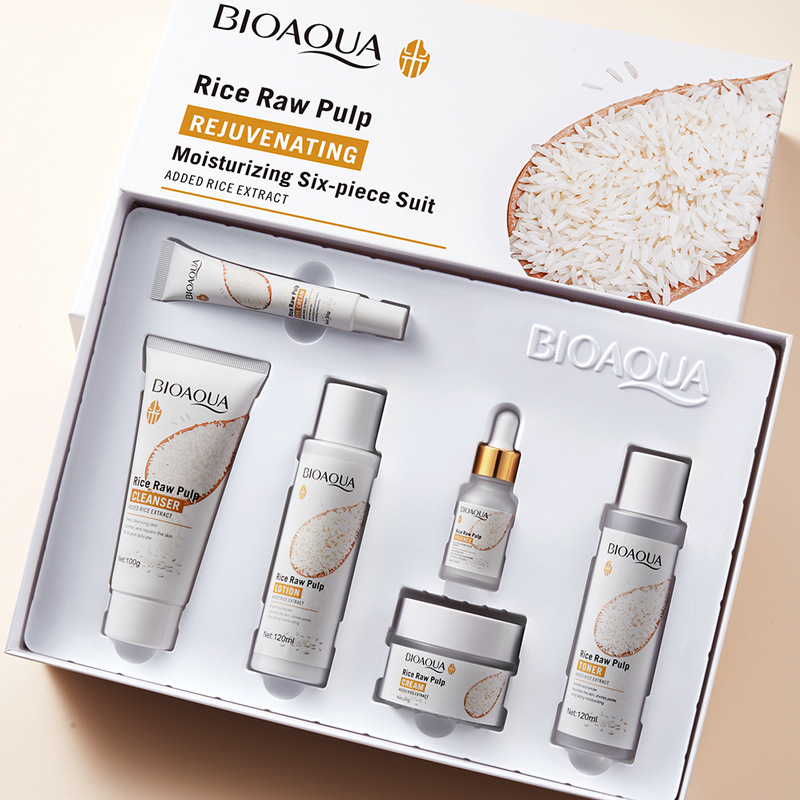 Cross-border BIOAOUA rice puree rejuvenating and moisturizing six-piece set of hydrating and moisturizing skin care products set foreign trade cross-border