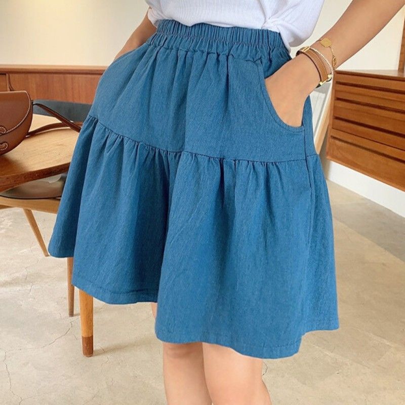 2024 Summer New Korean Style Washed Jeans Wide Leg Shorts Loose Casual Women's Skirts