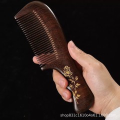 Free engraving golden sandalwood painted handle comb holiday gift solid wood comb wholesale green sandalwood sandalwood comb