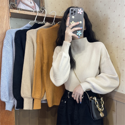 Turtleneck pullover sweater autumn Korean style new design lantern sleeve top