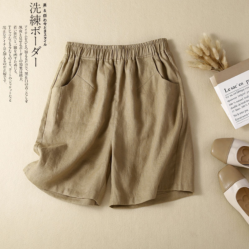 Hemp wide-leg pants for women 2024 summer loose high-waisted thin casual shorts