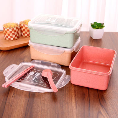 Wheat straw lunch box microwave lunch box set refrigerator fruit crisper rectangular storage box wholesale