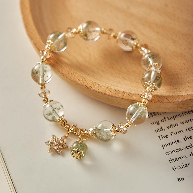 Ice-transparent Gypsophila Green Ghost Bracelet Women's Snowflake Accessories Light Luxury High-end DIY Natural Crystal Bracelet