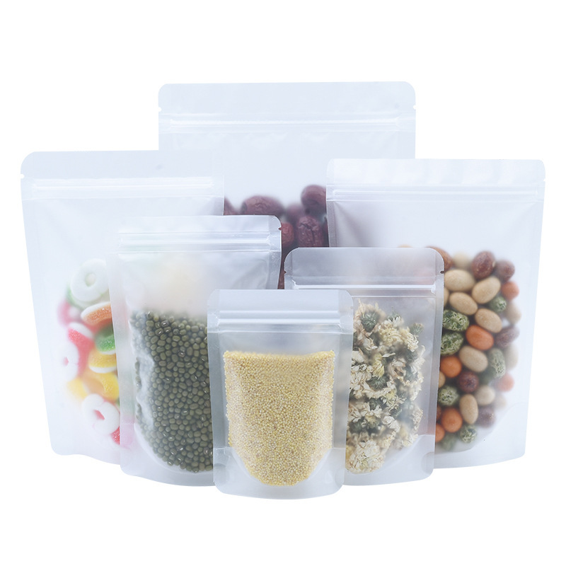 Frosted transparent stand-up bag, thickened food candy packaging bag, self-sealing sealed bag packaging manufacturer wholesale