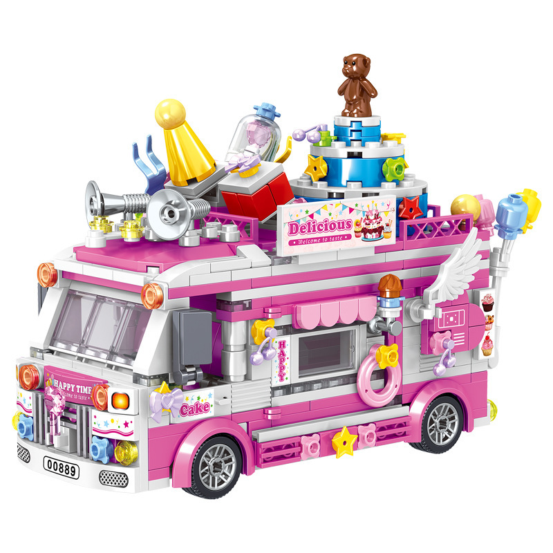 Zhegao MINI cat coffee cart fruit cake burger ice cream dining cart children's educational assembling building blocks