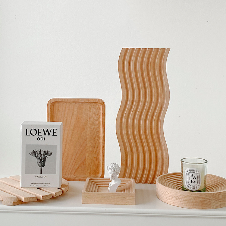 Beech pallet solid wood jewelry storage tray wavy pattern ins photo props decorative ornaments photography background cloth