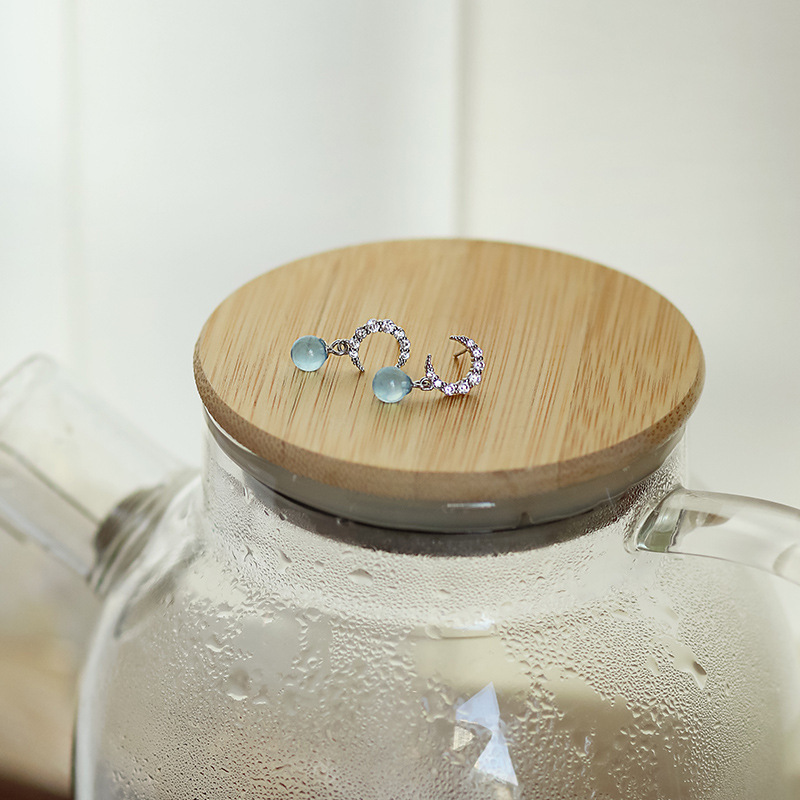 Aquamarine earrings for women summer 925 sterling silver 2021 new trendy niche temperament ear piercing natural crystal earrings