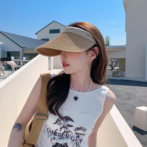 Empty hat women's summer beach sun protection headband sun hat straw hat covering face seaside vacation straw duck tongue