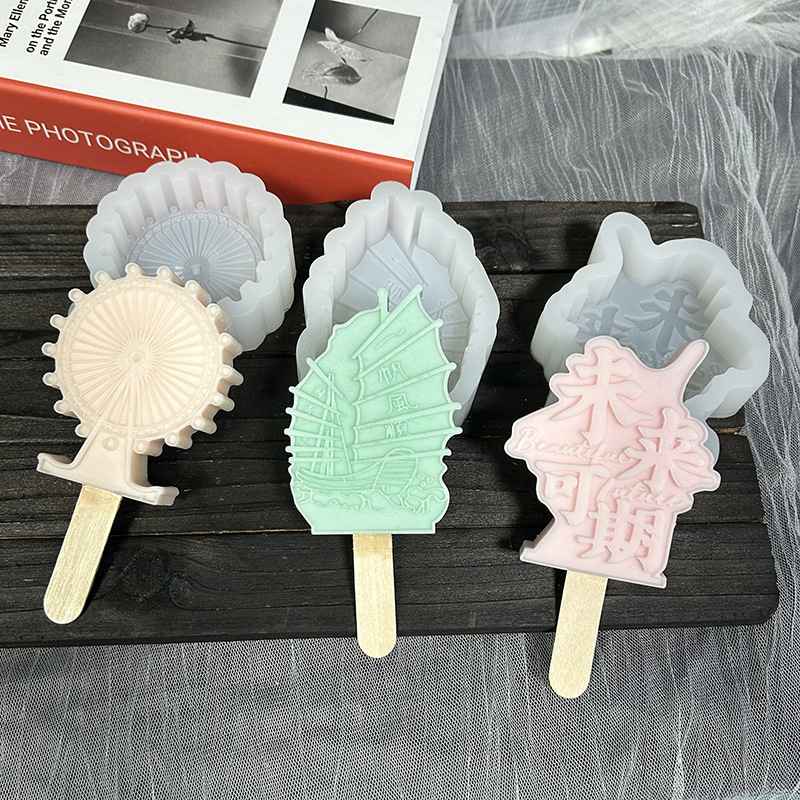Cultural and creative ice cream mold food grade silicone city scenic spot creative text ice cream popsicle popsicle ice cream grinding tool