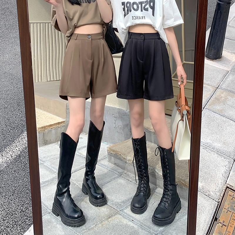 Summer Korean style high-waisted versatile five-quarter pants casual pants loose wide-leg pants shorts women's pants