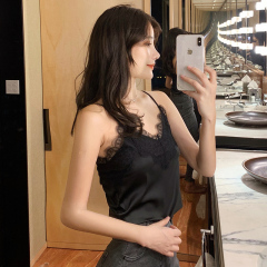 Eyelash lace camisole women's summer suit with silk back base and outer silk satin top thin section