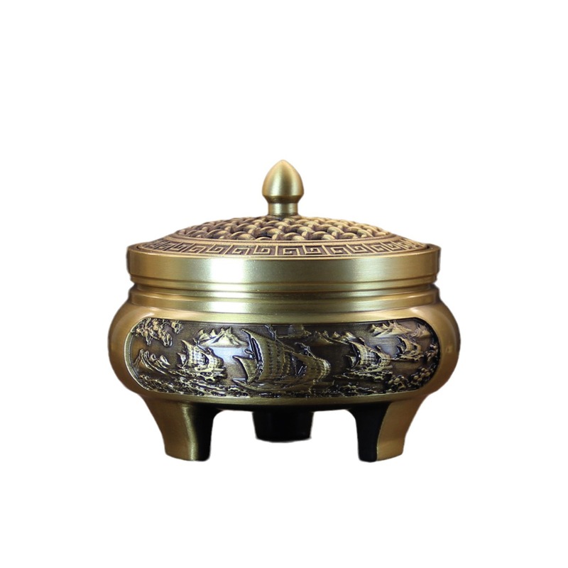 Brass three-legged carved incense burner all-copper incense burner home indoor Zen incense incense burner antique wholesale delivery