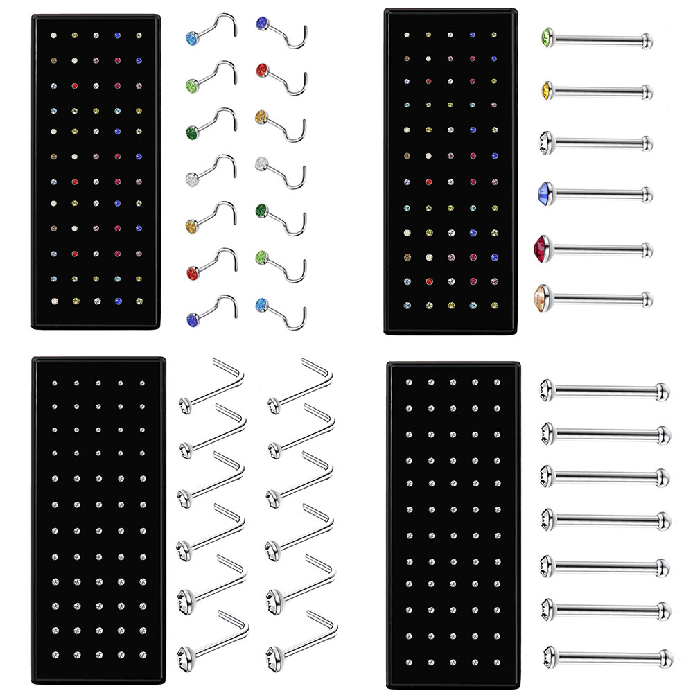 Factory direct supply of 60 boxes of stainless steel L-shaped nose nails 1.5/2.0/2.5 diamond-encrusted curved rod nose ring piercing jewelry