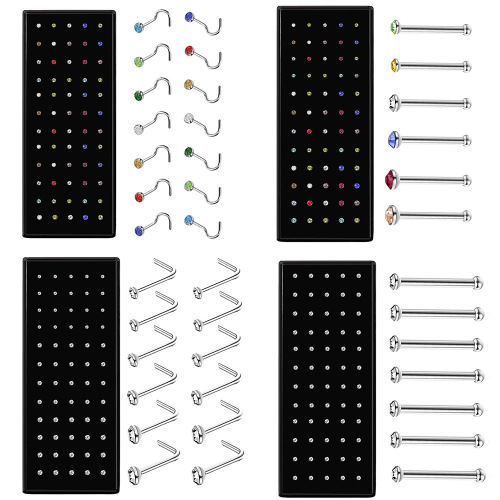 Factory direct supply of 60 boxes of stainless steel L-shaped nose nails 1.5/2.0/2.5 diamond-encrusted curved rod nose ring piercing jewelry